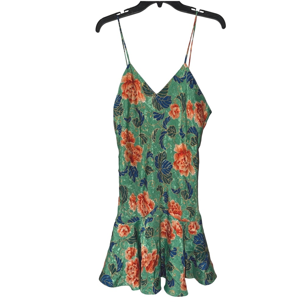 Victoria’s Secret Vintage‎ Gold Label Floral Jacquard Slip Dress Green Orange M